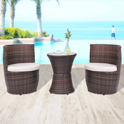 3Dílný Bistro Set S Poduškami Polyratan Černý