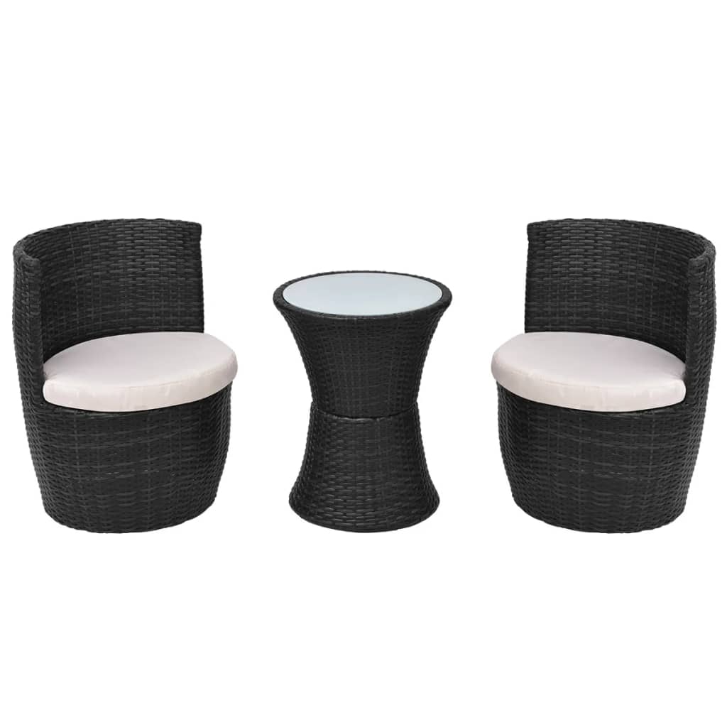 3Dílný Bistro Set S Poduškami Polyratan Černý