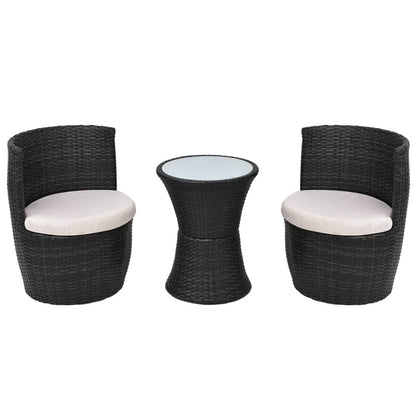 3Dílný Bistro Set S Poduškami Polyratan Černý