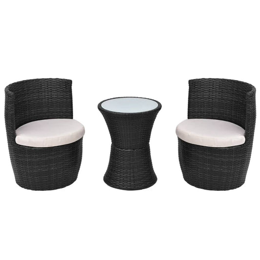 3Dílný Bistro Set S Poduškami Polyratan Černý