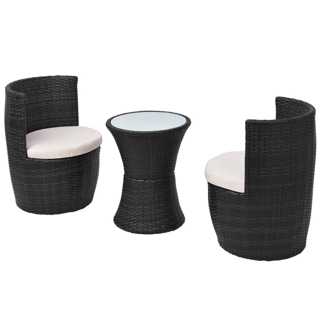 3Dílný Bistro Set S Poduškami Polyratan Černý
