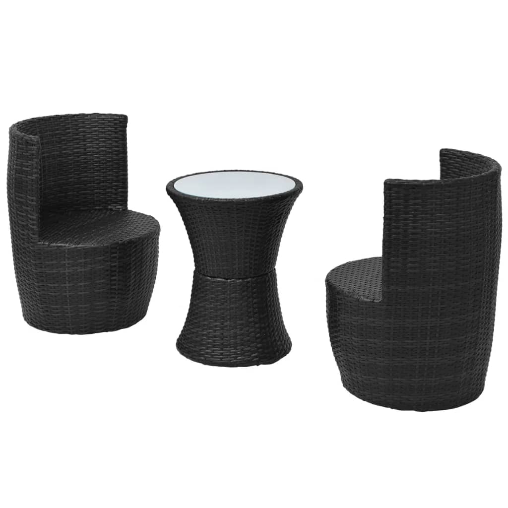 3Dílný Bistro Set S Poduškami Polyratan Černý