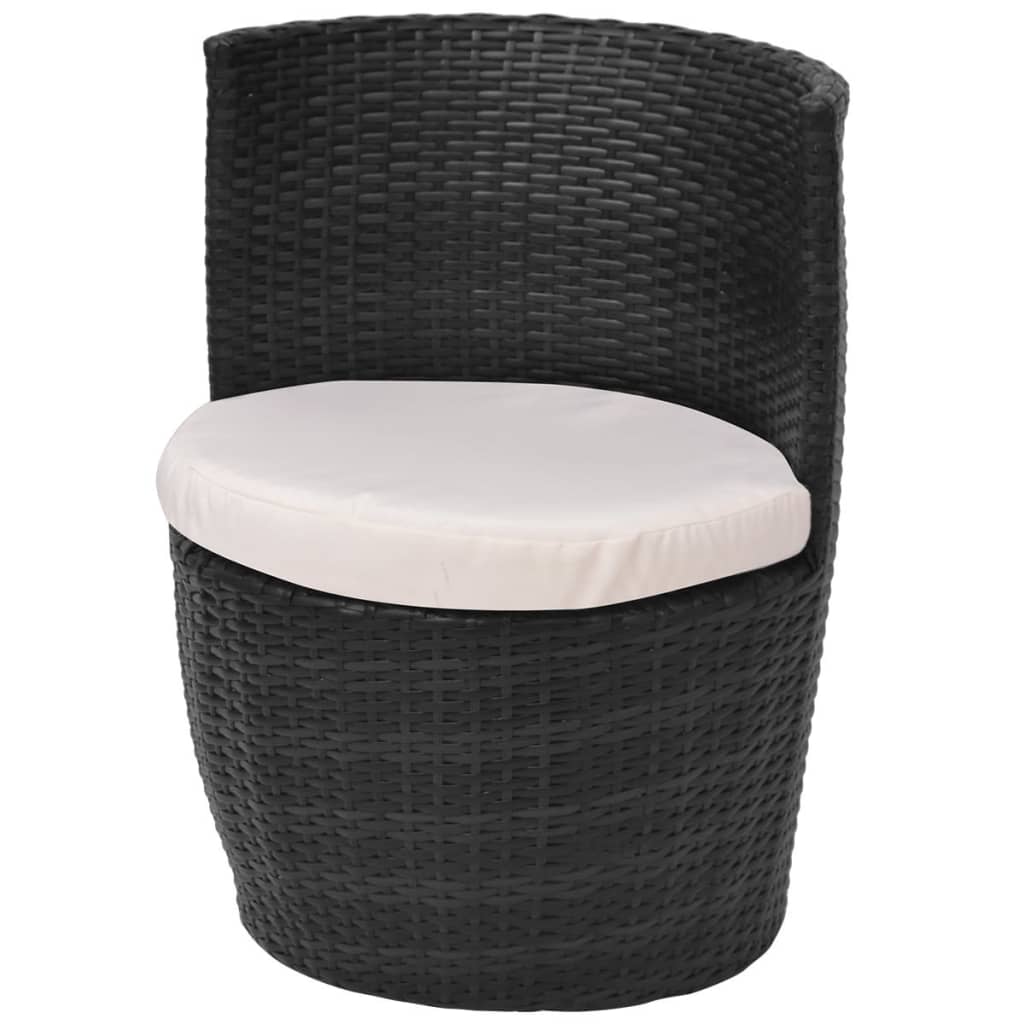 3Dílný Bistro Set S Poduškami Polyratan Černý