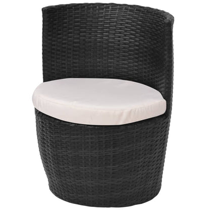 3Dílný Bistro Set S Poduškami Polyratan Černý