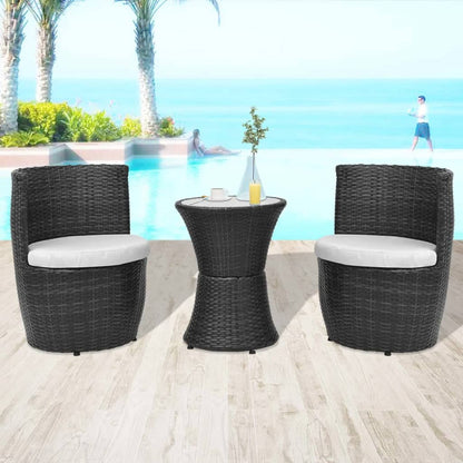3Dílný Bistro Set S Poduškami Polyratan Černý