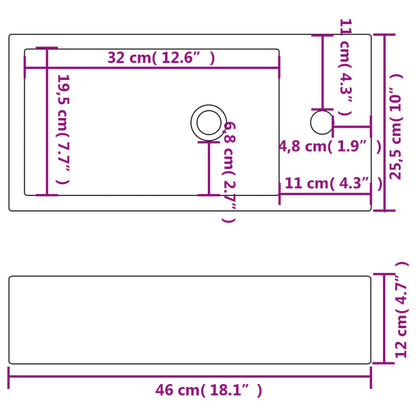 Umyvadlo Otvor Na Baterii Obdélníkové Keramické Bílé 46X25,5X12Cm