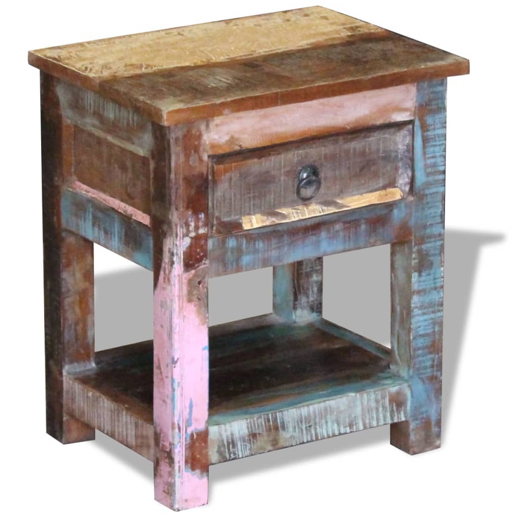 Odkládací Stolek Zásuvka Masivní Recyklované Dřevo 43X33X51 Cm