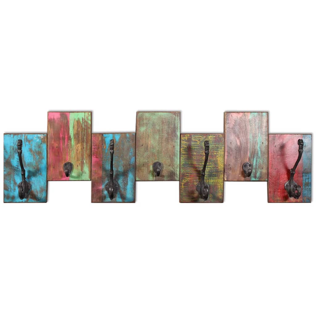 Věšák Se 7 Háčky Masivní Recyklované Dřevo