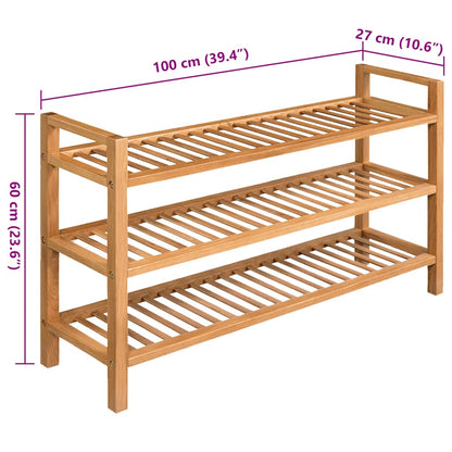 Botník Se 3 Policemi 100 X 27 X Masivní Dubové Dřevo