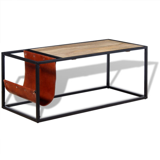 Konferenční Stolek + Držák Na Časopisy Z Pravé Kůže 110X50X45Cm