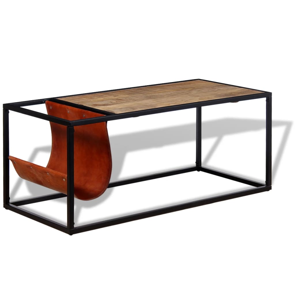 Konferenční Stolek + Držák Na Časopisy Z Pravé Kůže 110X50X45Cm