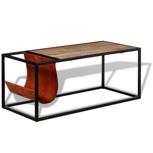 Konferenční Stolek + Držák Na Časopisy Z Pravé Kůže 110X50X45Cm