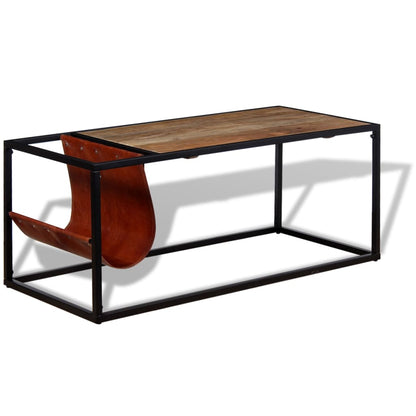 Konferenční Stolek + Držák Na Časopisy Z Pravé Kůže 110X50X45Cm