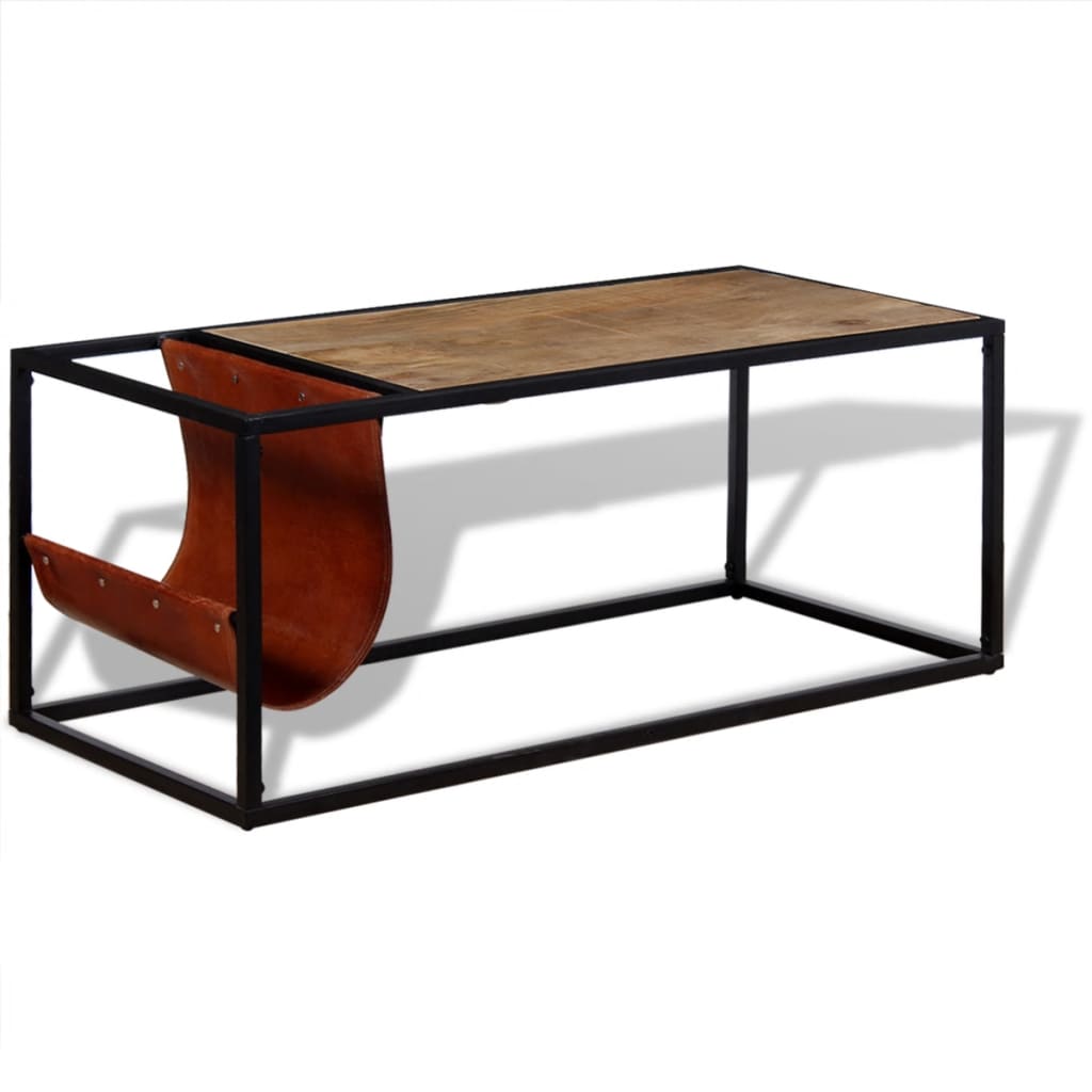 Konferenční Stolek + Držák Na Časopisy Z Pravé Kůže 110X50X45Cm