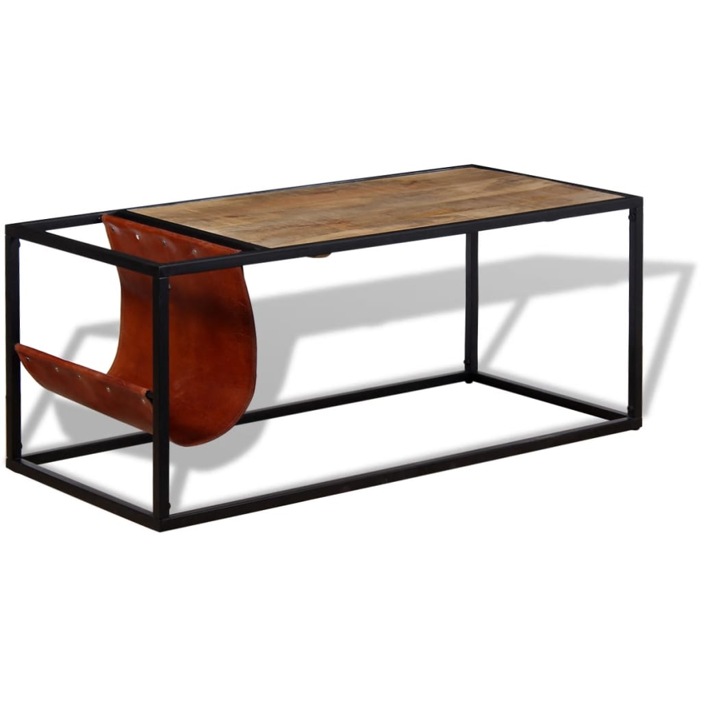 Konferenční Stolek + Držák Na Časopisy Z Pravé Kůže 110X50X45Cm
