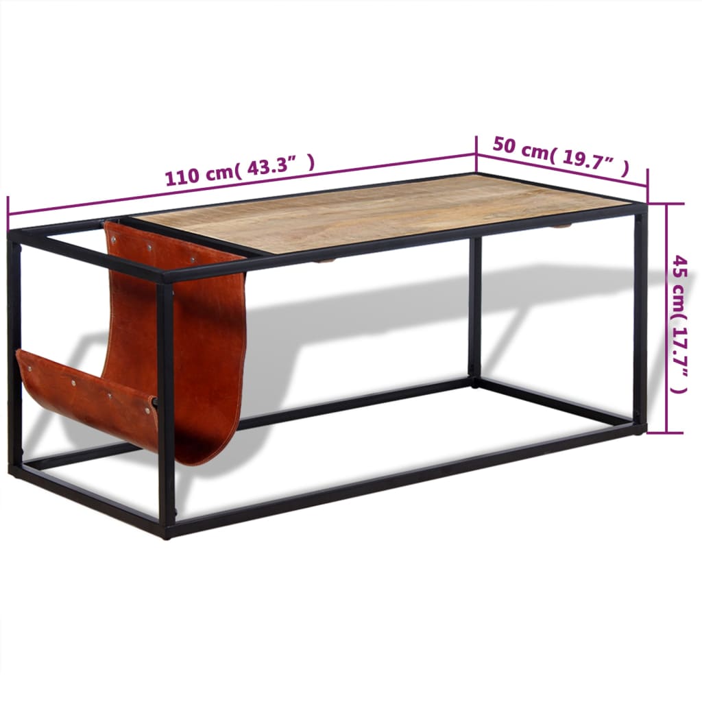 Konferenční Stolek + Držák Na Časopisy Z Pravé Kůže 110X50X45Cm