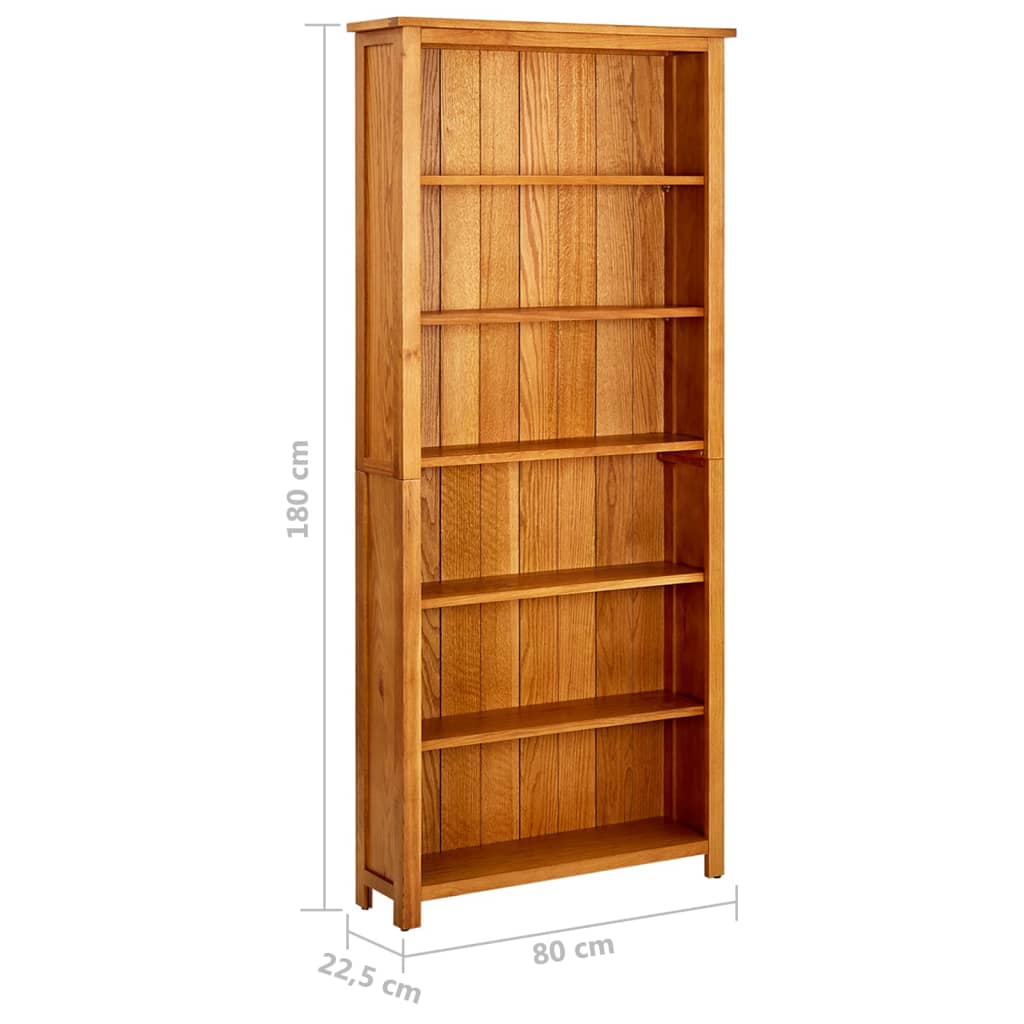 Knihovna Se 6 Policemi 80 X 22,5 X 180 Cm Masivní Dubové Dřevo