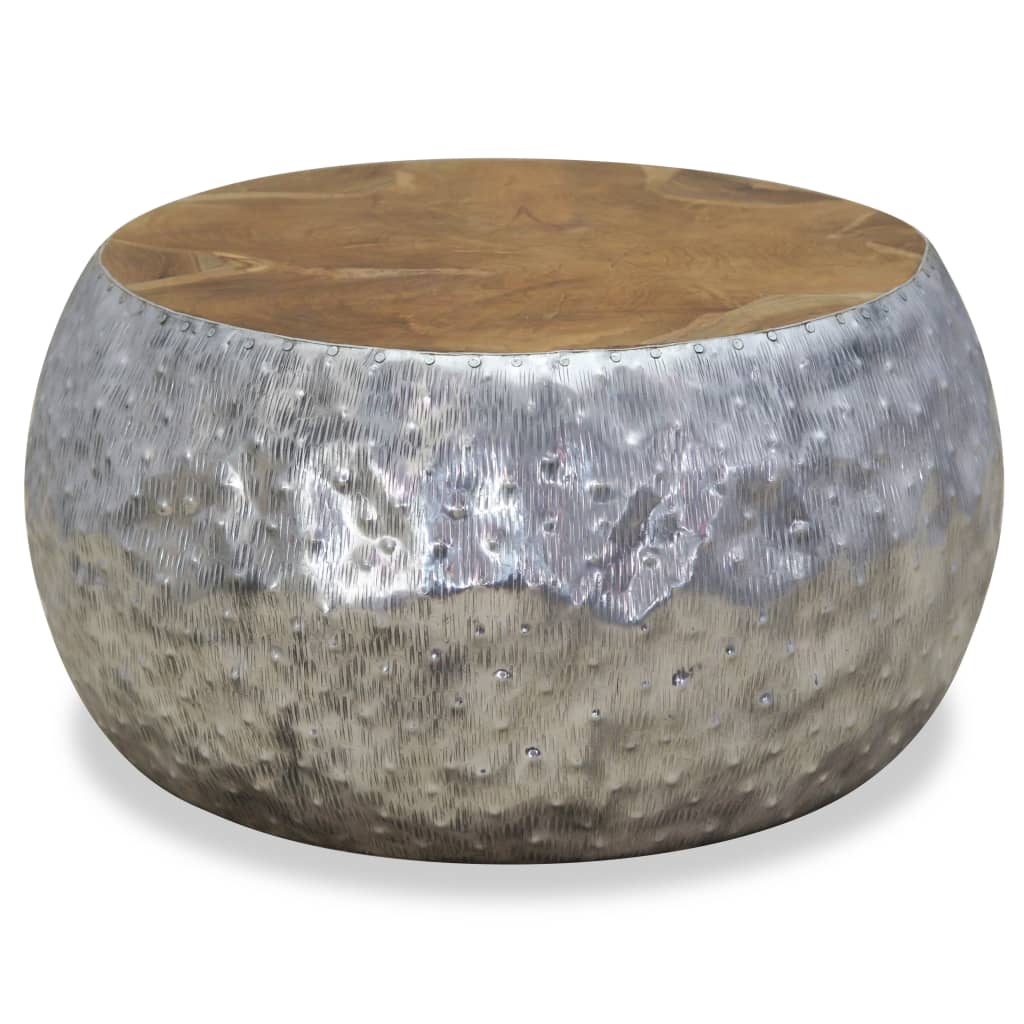 Konferenční Stolek, Hliník A Teak, 60X60X30 Cm