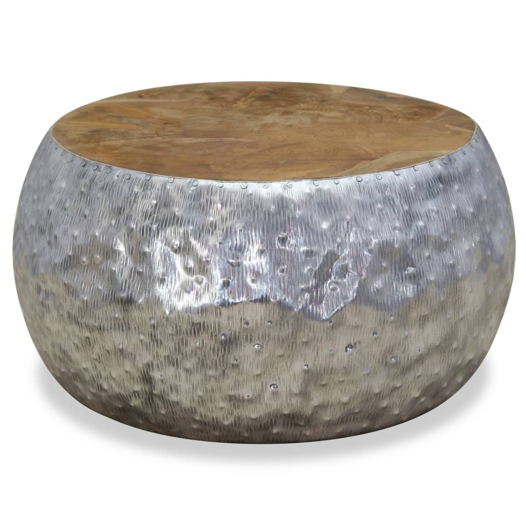 Konferenční Stolek, Hliník A Teak, 60X60X30 Cm