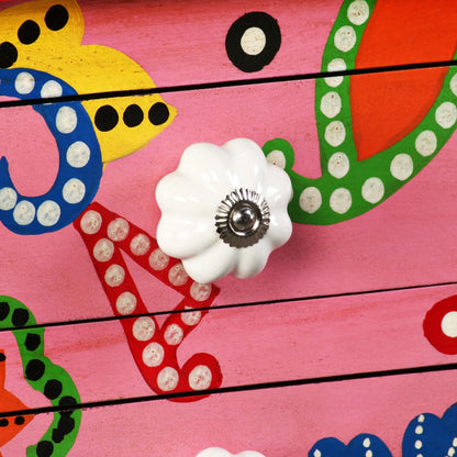 Odkládací Stolek, Masivní Mangovník, Ručně Malovaný, Růžový