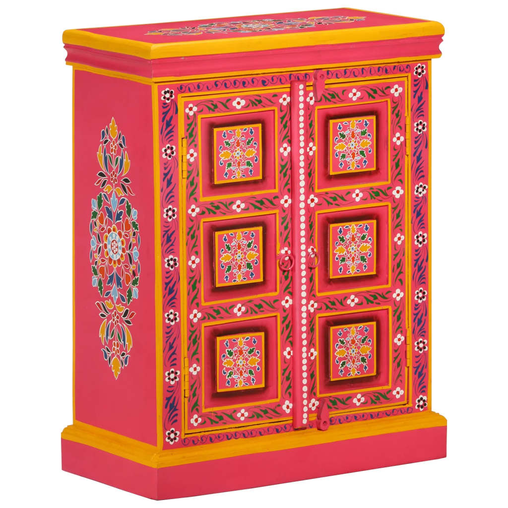 Příborník Z Masivního Mangovníku Ručně Malovaný Růžový