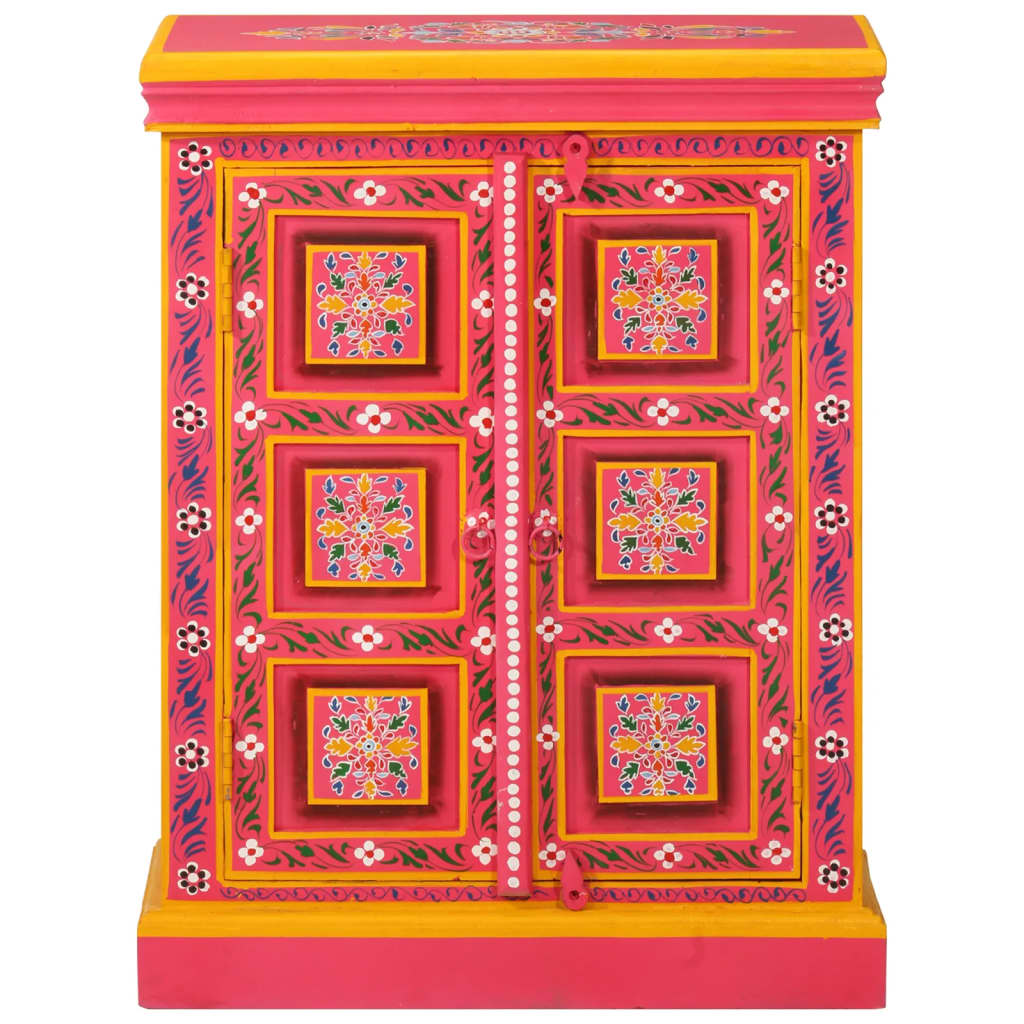 Příborník Z Masivního Mangovníku Ručně Malovaný Růžový