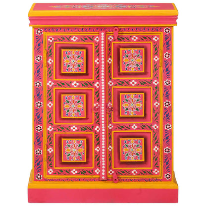 Příborník Z Masivního Mangovníku Ručně Malovaný Růžový