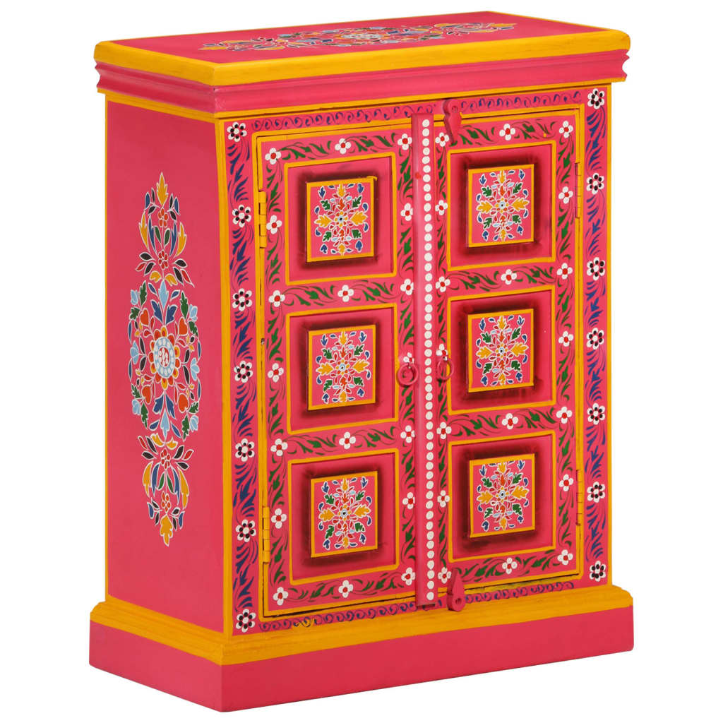 Příborník Z Masivního Mangovníku Ručně Malovaný Růžový