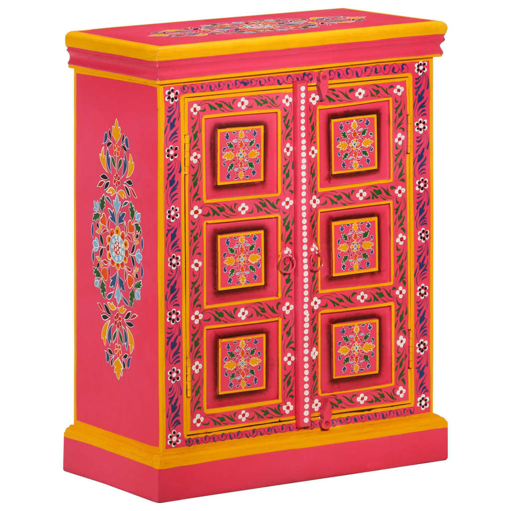 Příborník Z Masivního Mangovníku Ručně Malovaný Růžový