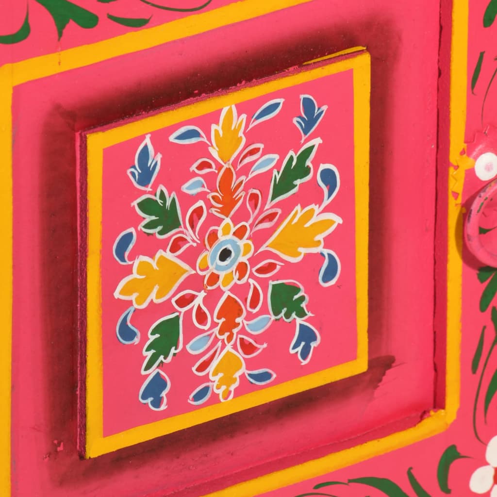 Příborník Z Masivního Mangovníku Ručně Malovaný Růžový