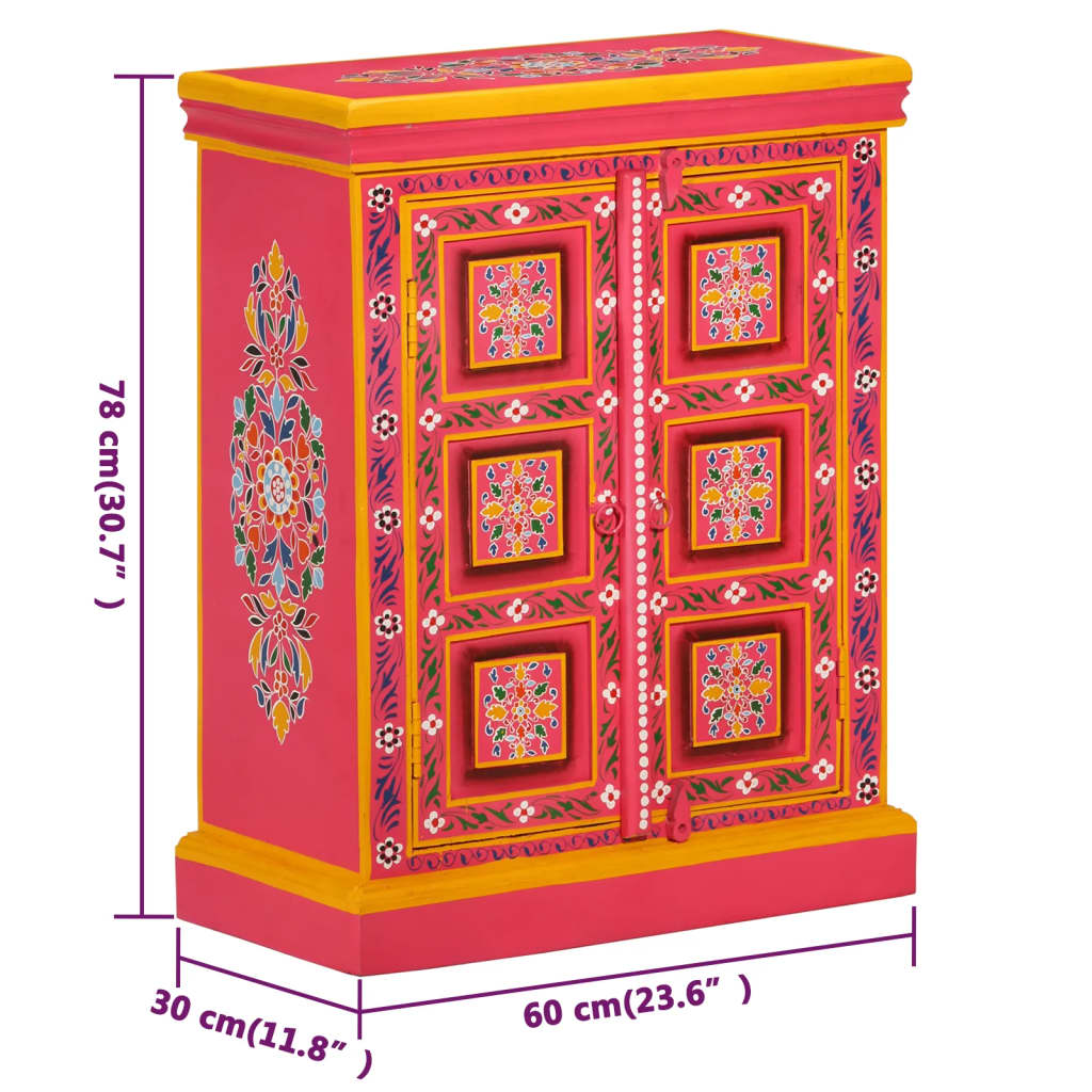 Příborník Z Masivního Mangovníku Ručně Malovaný Růžový