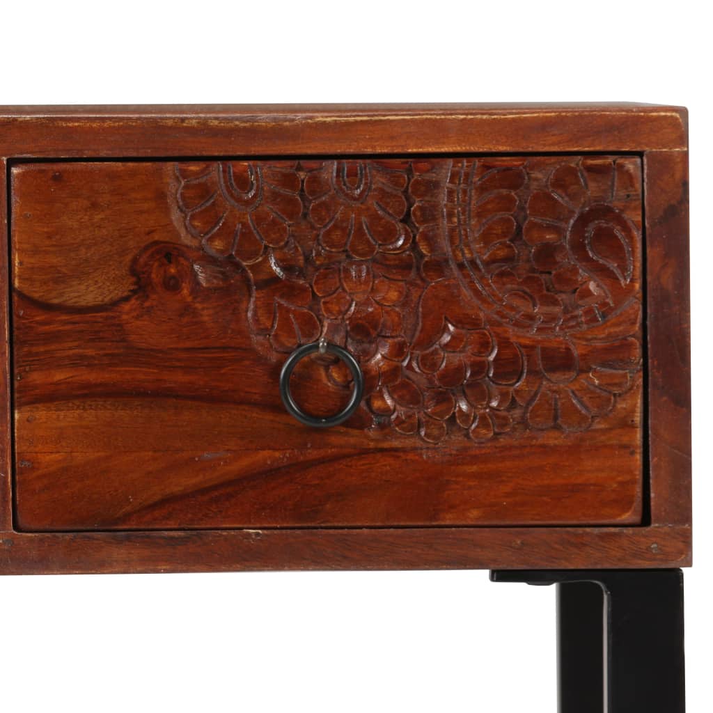 Psací Stůl Masivní Akáciové Dřevo A Pravá Kůže 117X50X76 Cm