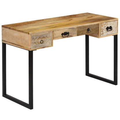 Psací Stůl Masivní Akáciové Dřevo A Pravá Kůže 117X50X76 Cm
