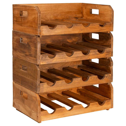 Stojan Na Víno Se 4 Regály Pro 16 Lahví Masivní Mahagon