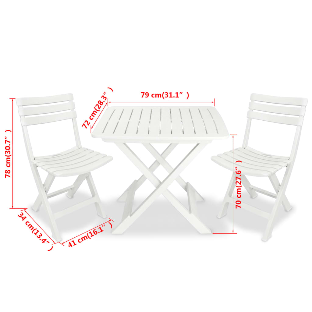 3Dílný Skládací Bistro Set Plastový Bílý