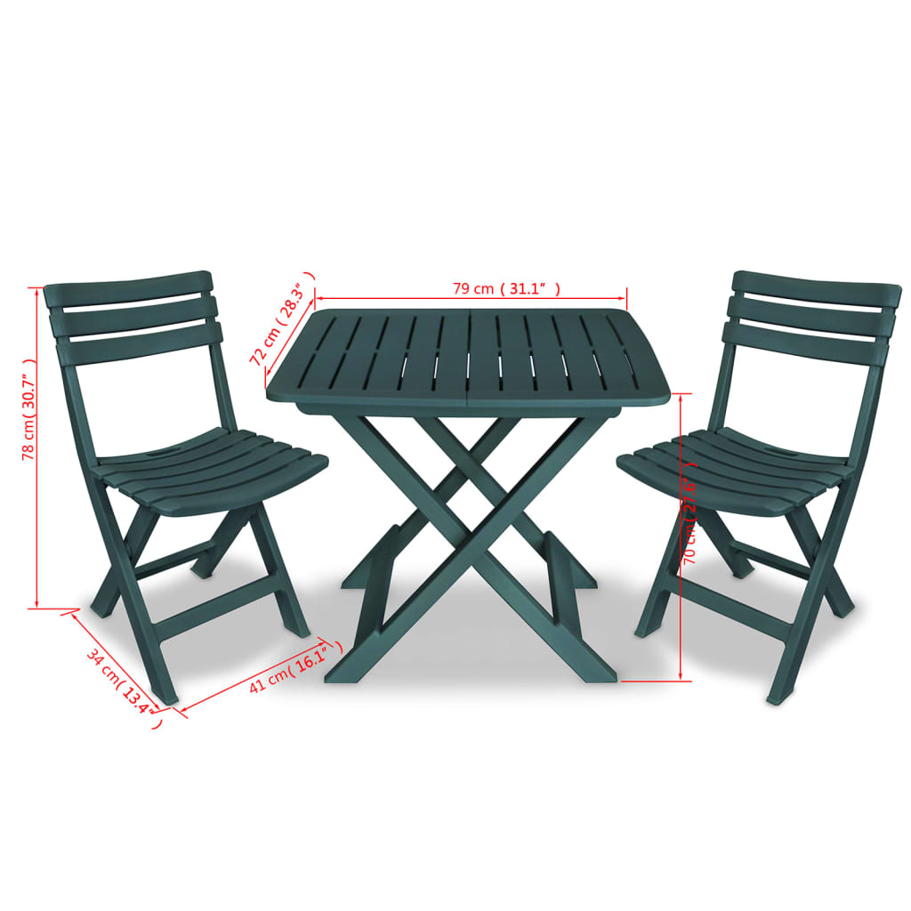3Dílný Skládací Bistro Set Plastový Zelený