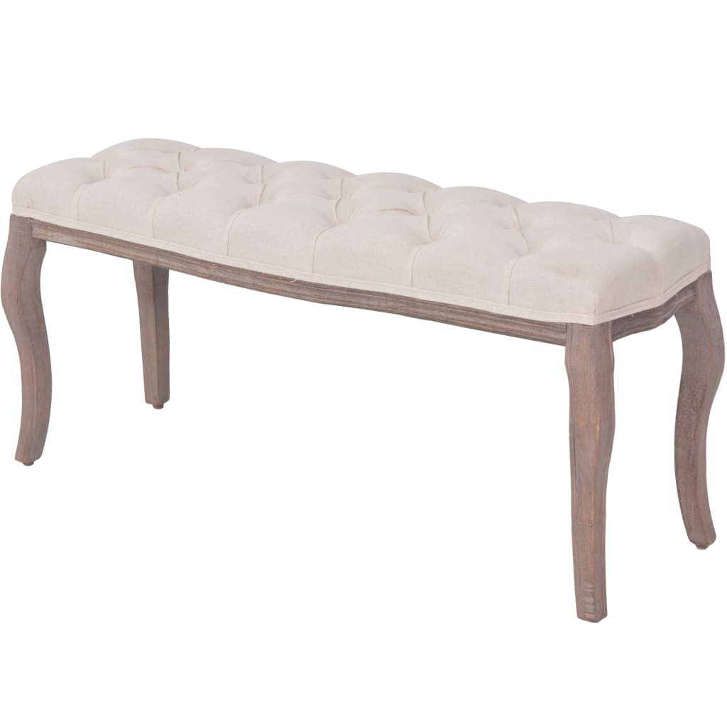 Lavice Se Lněným Čalouněním 110 X 38 X 48 Cm Krémově Bílá
