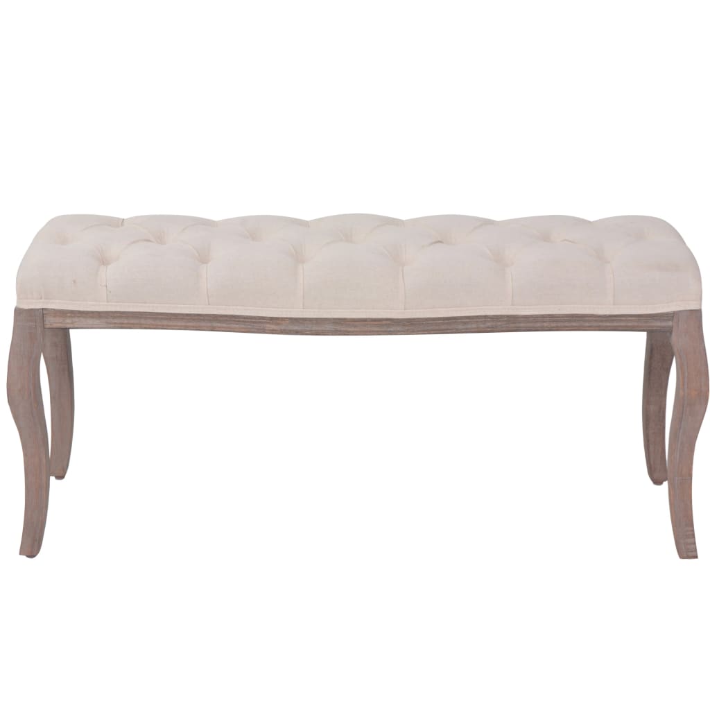Lavice Se Lněným Čalouněním 110 X 38 X 48 Cm Krémově Bílá