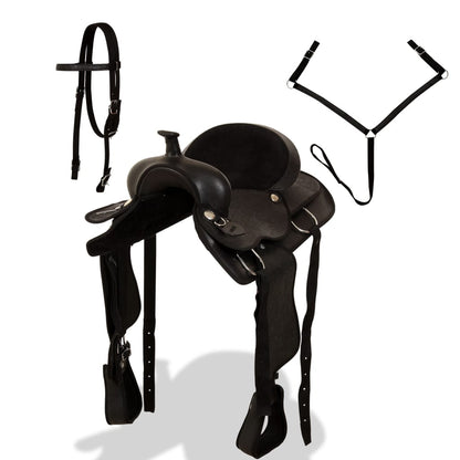 Westernové Sedlo Pro Koně, Set, Pravá Kůže 15&quot; Černé