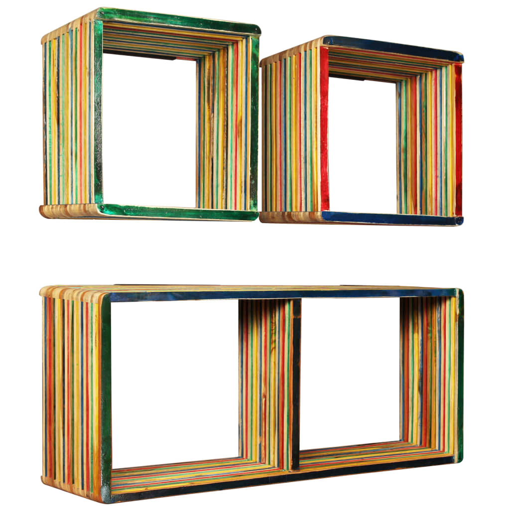 Set Závěsných Polic 3 Ks, Masivní Recyklovaný Teak, Vícebarevné