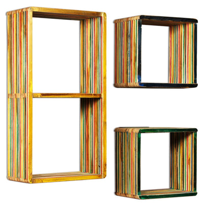 Set Závěsných Polic 3 Ks, Masivní Recyklovaný Teak, Vícebarevné