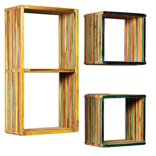 Set Závěsných Polic 3 Ks, Masivní Recyklovaný Teak, Vícebarevné