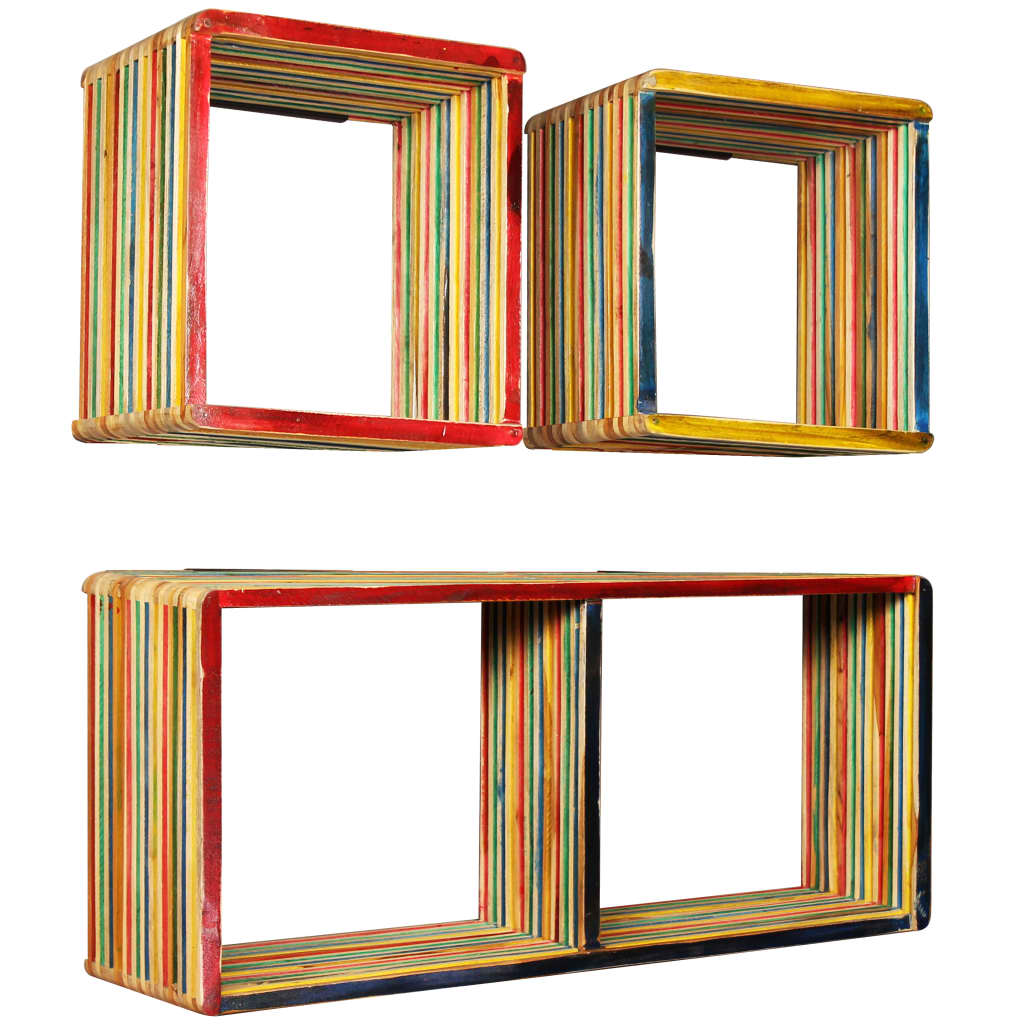 Set Závěsných Polic 3 Ks, Masivní Recyklovaný Teak, Vícebarevné