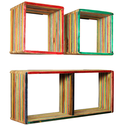 Set Závěsných Polic 3 Ks, Masivní Recyklovaný Teak, Vícebarevné