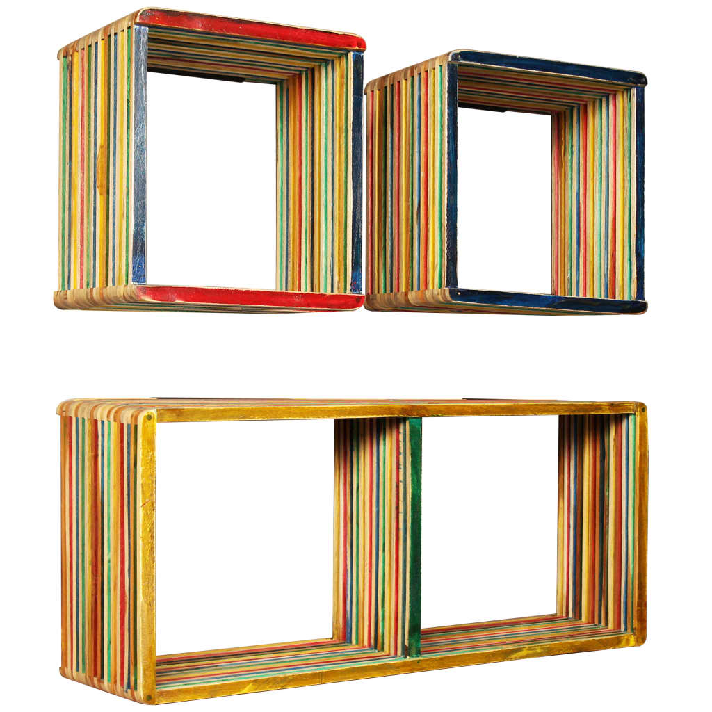 Set Závěsných Polic 3 Ks, Masivní Recyklovaný Teak, Vícebarevné
