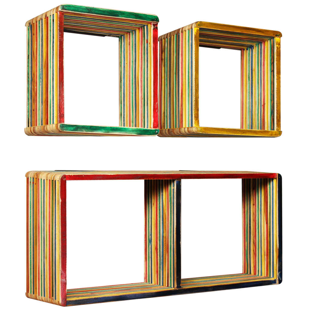 Set Závěsných Polic 3 Ks, Masivní Recyklovaný Teak, Vícebarevné
