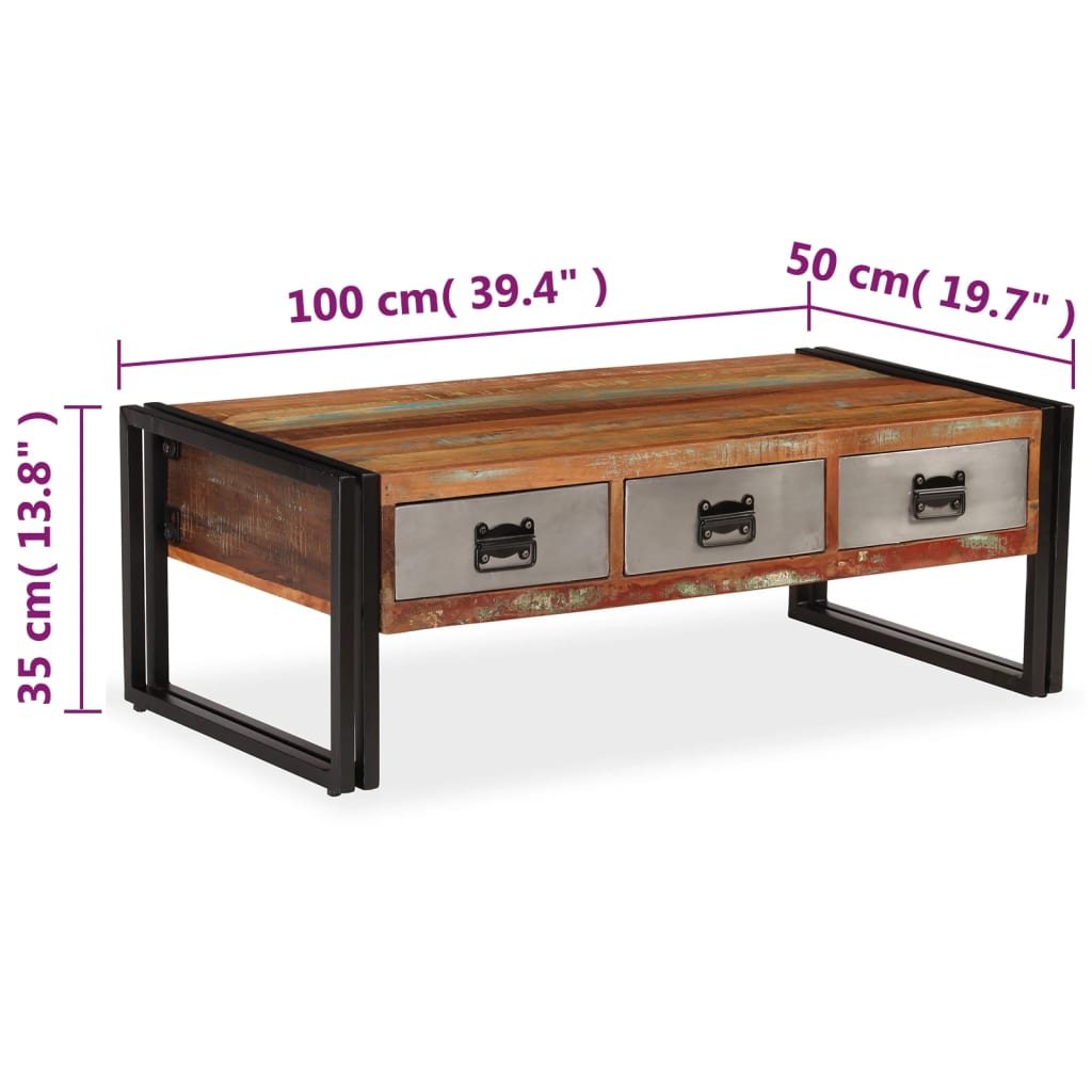 Konferenční Stolek Se 3 Zásuvkami Recyklované Dřevo 100X50X35Cm