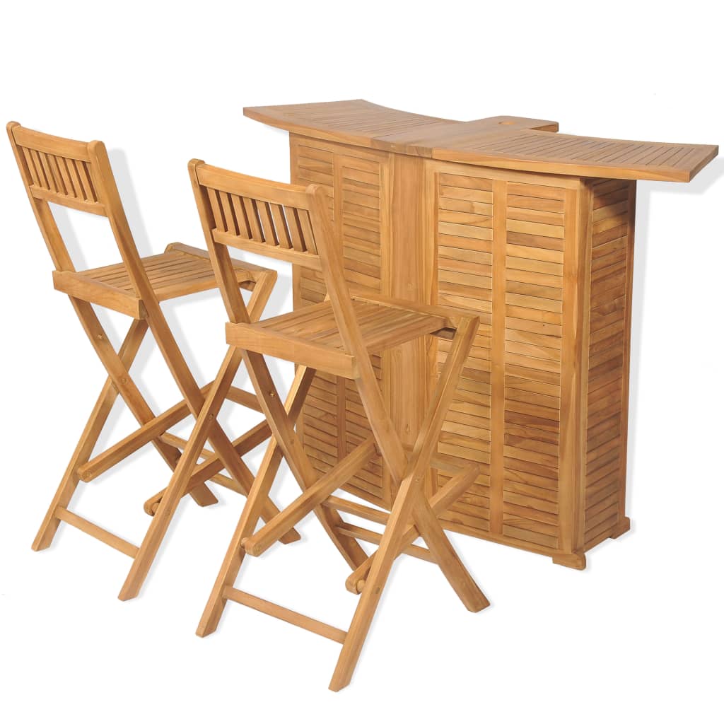 3Dílný Bistro Set Se Skládacími Židlemi Masivní Teakové Dřevo