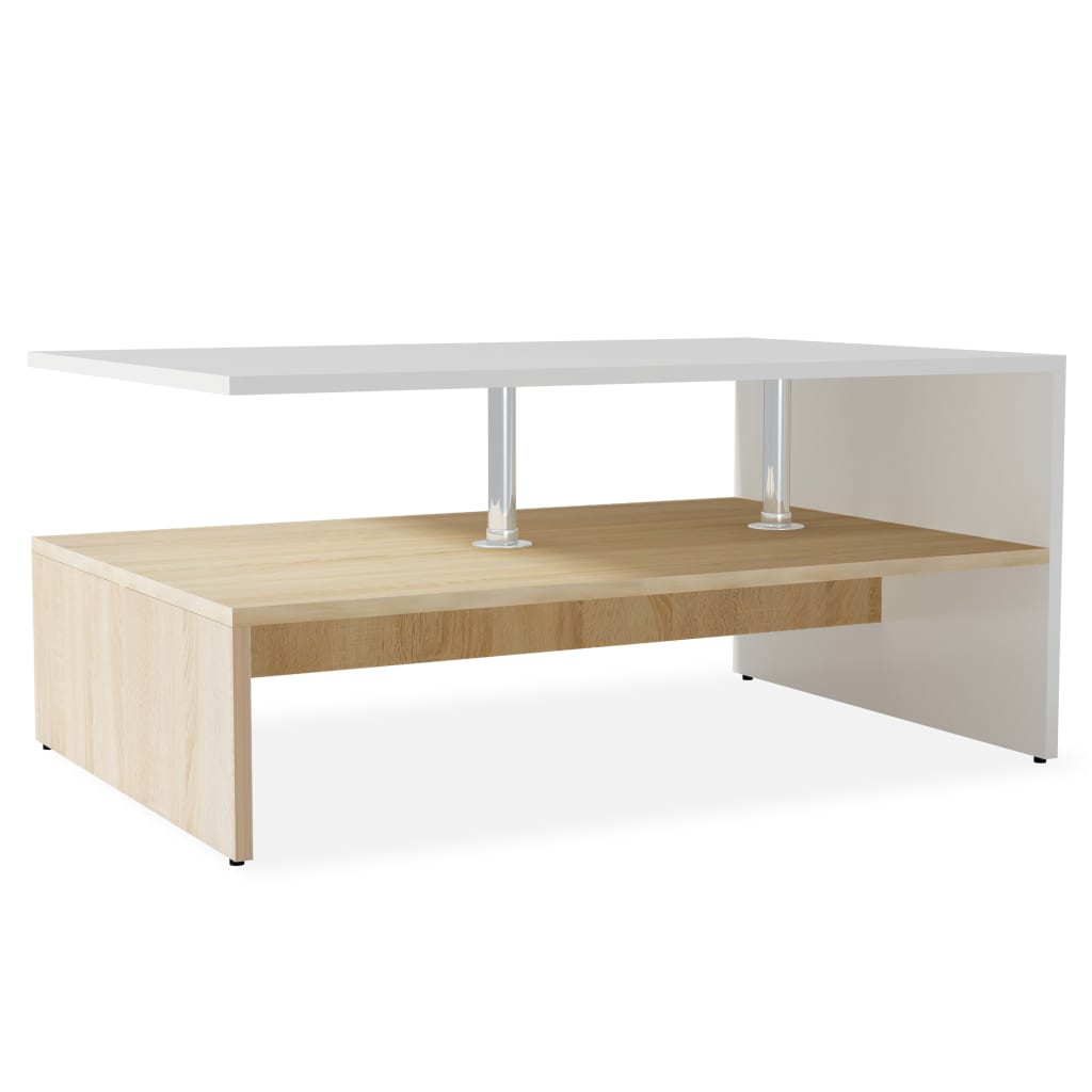 Konferenční Stolek Kompozitní Dřevo 90 X 59 X 42 Cm Dub A Bílý