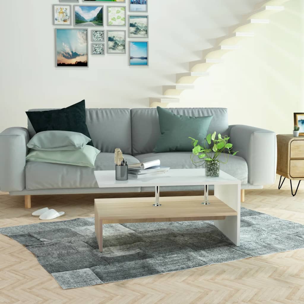Konferenční Stolek Kompozitní Dřevo 90 X 59 X 42 Cm Dub A Bílý